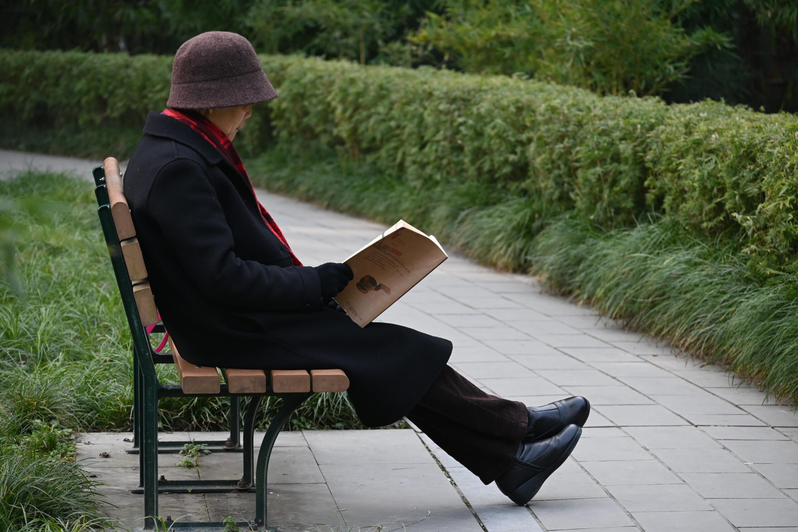 A person wearing a hat and reading in the park. Licensed by Pixabay.